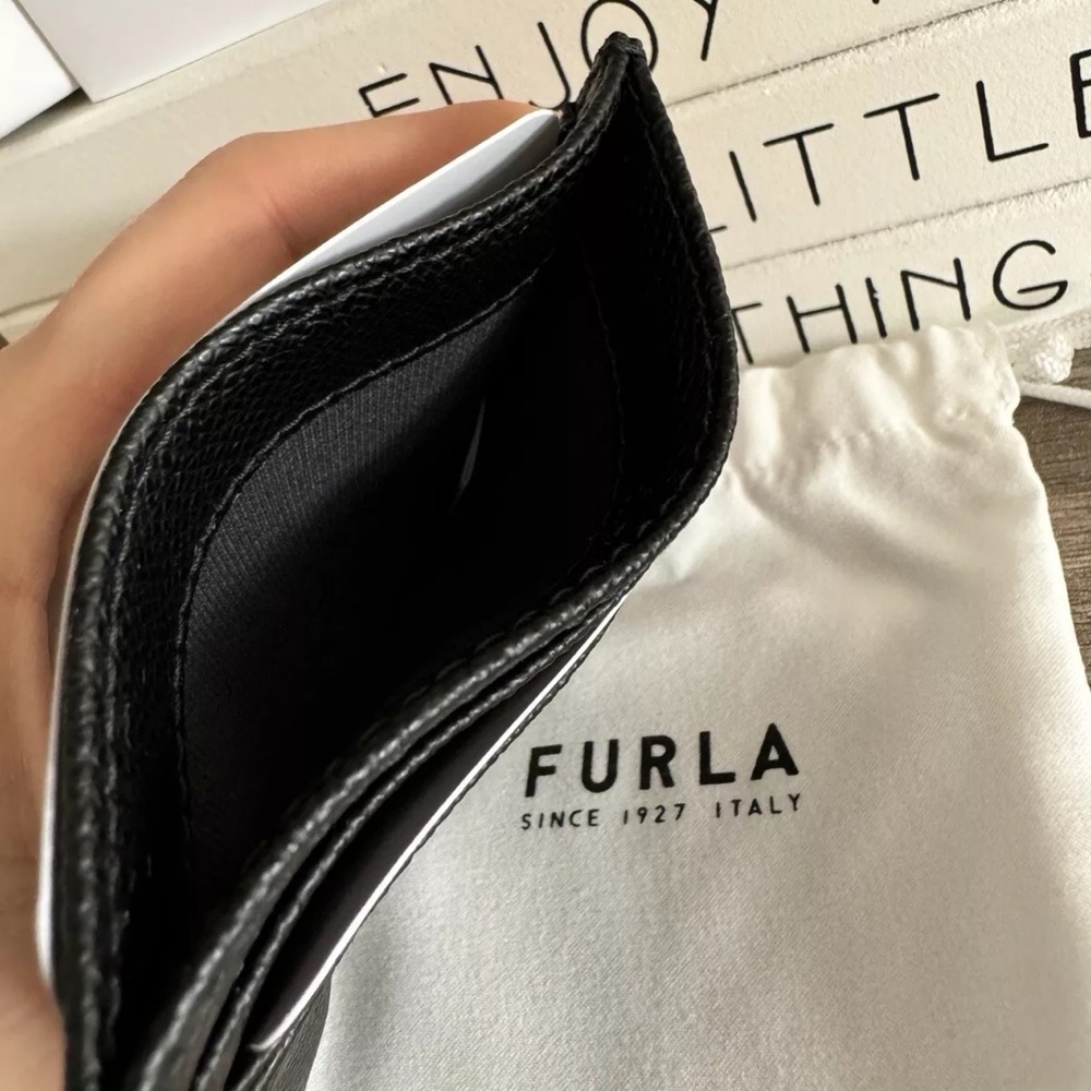 FURLA Leather Card Holder Black NWT Genuine Leather Authentic Italy - Picture 4 of 6